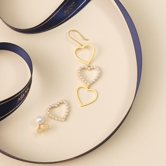 trois perle heart 耳环