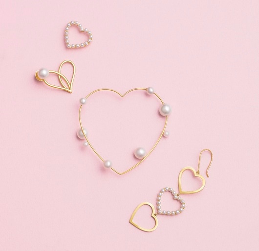 trois perle heart 耳环