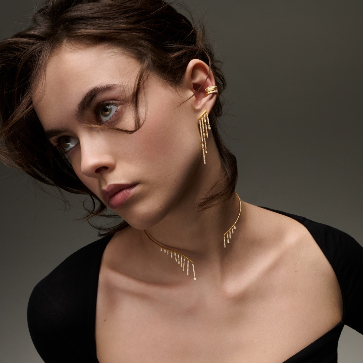chandelier layered diamond 耳夹